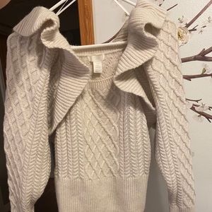 H&M flounced cable knit sweater - taupe